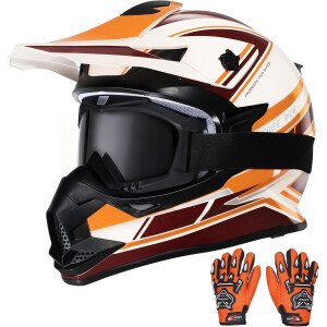 Casco de motocicleta para niños, casco de motocicleta para niños, casco de cara completa para todoterreno, ATV, UTV, conducción de calle con guantes de gafas, aprobado por DOT