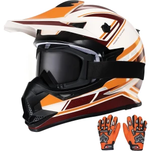 Casco de motocicleta para niños, casco de motocicleta para niños, casco de cara completa para todoterreno, ATV, UTV, conducción de calle con guantes de gafas, aprobado por DOT